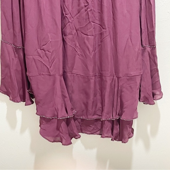 PARKER Women’s Burgundy Silk TESSA Choker Neck Bell Slv Keyhole Beaded Dress  XS - Picture 5 of 8